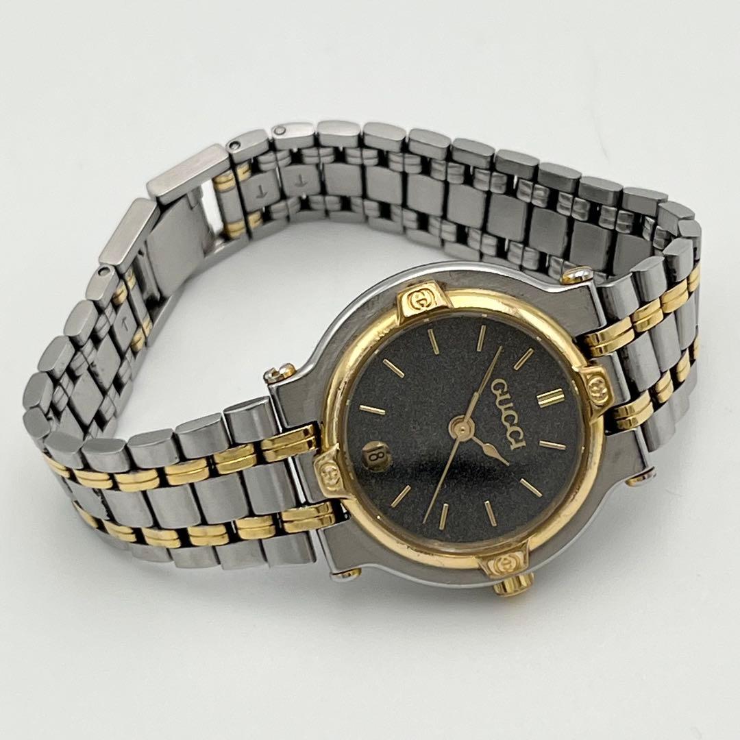 新品電池 GUCCI デイト 9000L gg柄 ゴールドベゼル 腕時計 コンビ