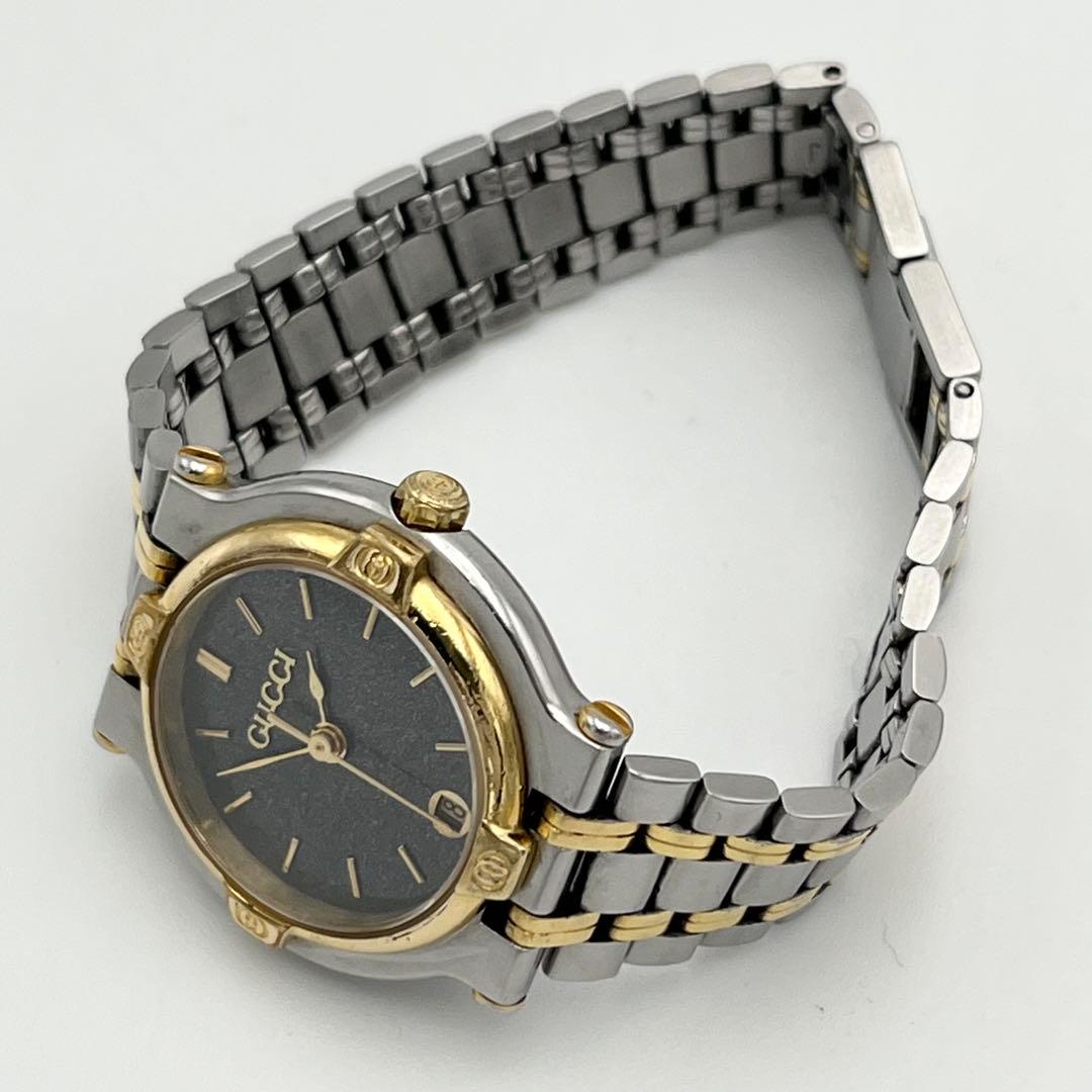新品電池 GUCCI デイト 9000L gg柄 ゴールドベゼル 腕時計 コンビ