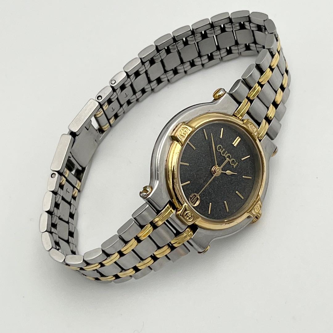 新品電池 GUCCI デイト 9000L gg柄 ゴールドベゼル 腕時計 コンビ