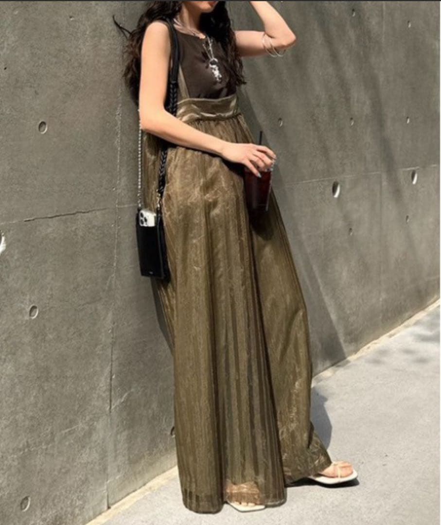 パンツ Ameri SHEER STRIPE SUSPENDER PANTS M