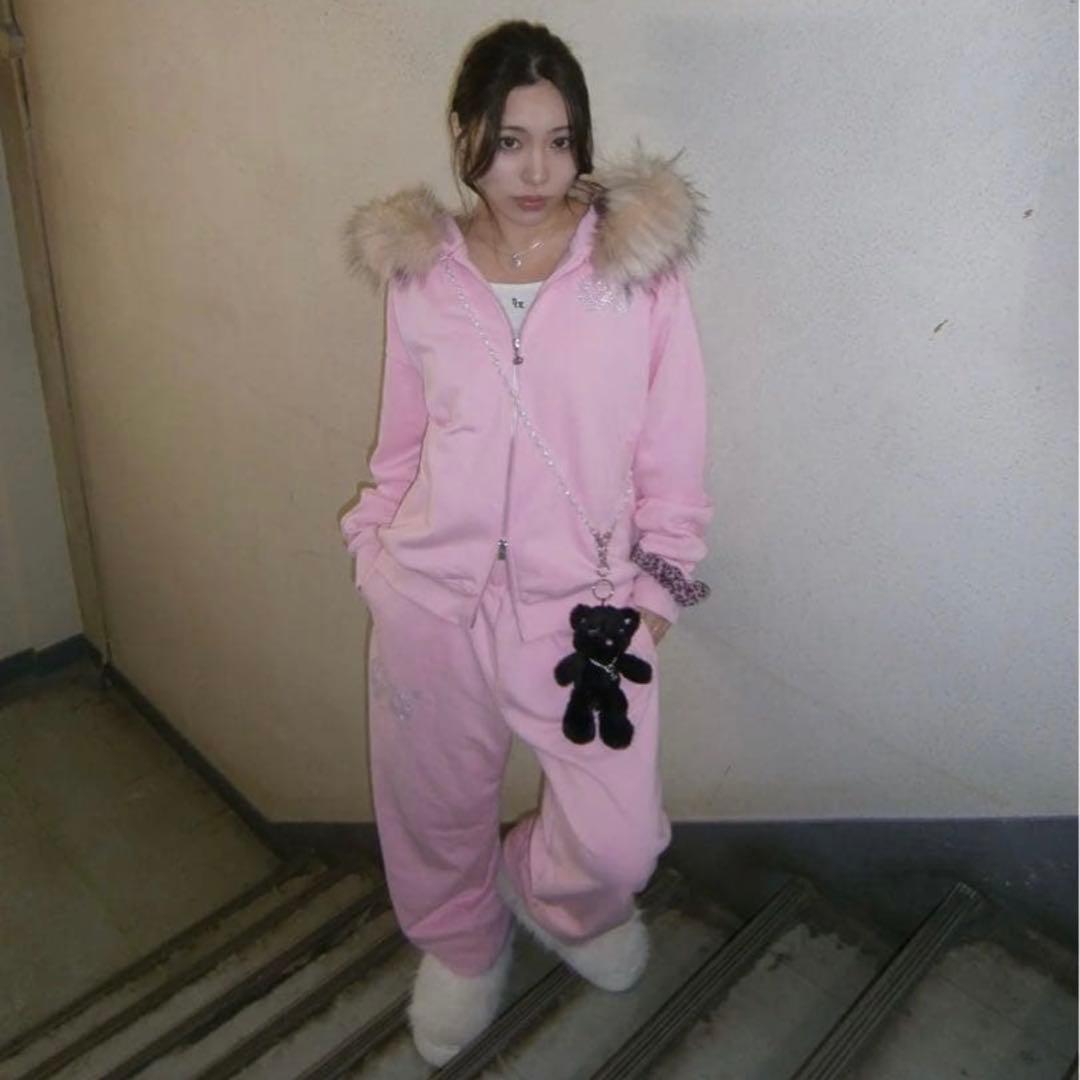 9090 girl Sweat Pant ピンク ストーン ラメ無し！