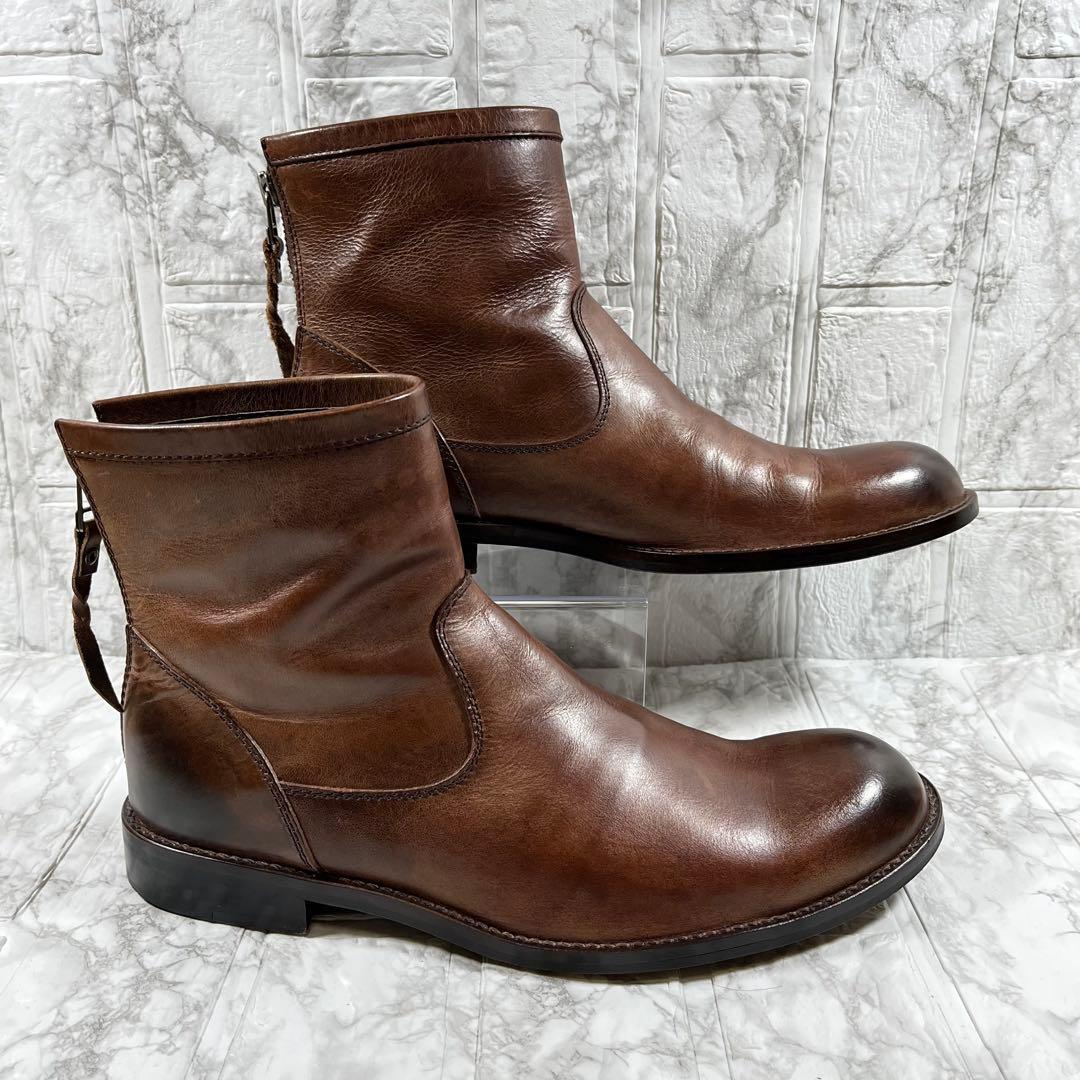 【美品】PADRONE ペコスブーツ　茶芯　本革　バックジップ　25.5㎝