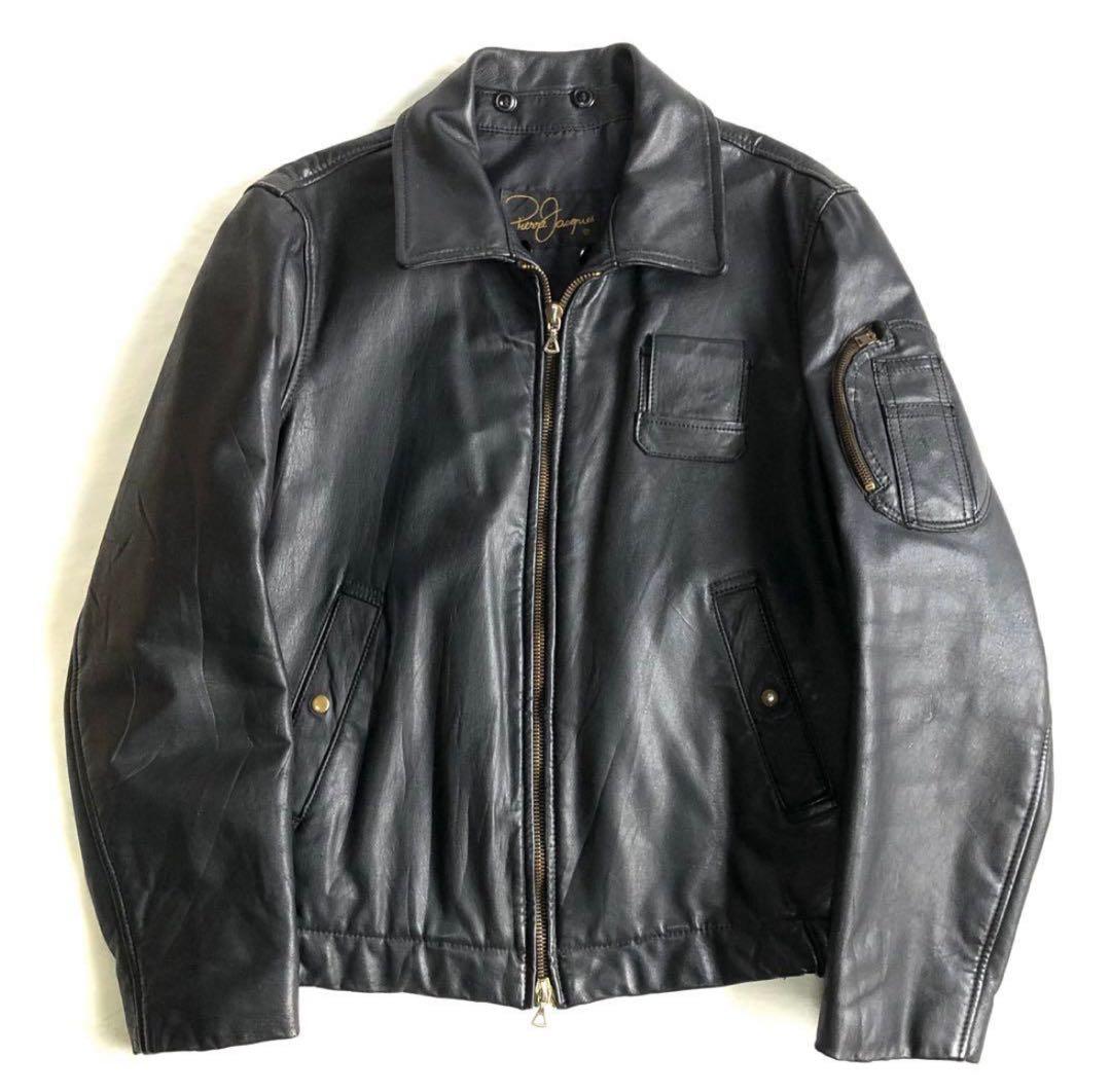 70s フレンチ エアフォース レザー フライトジャケット ミリタリー 黒 48