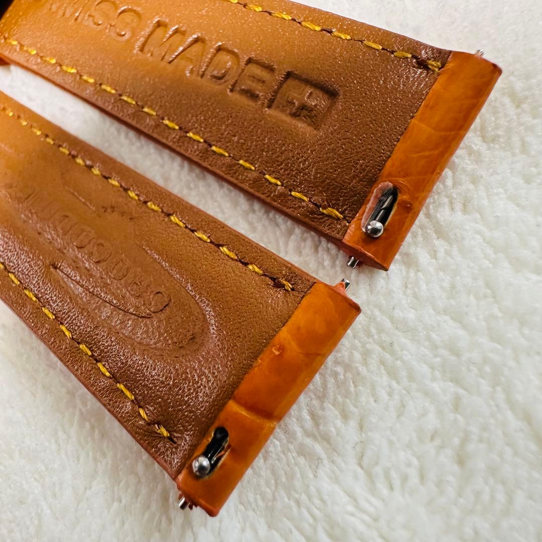 3014#20mm-18mmオレンジ★本物クロコダイルレザーベルト★スイス製