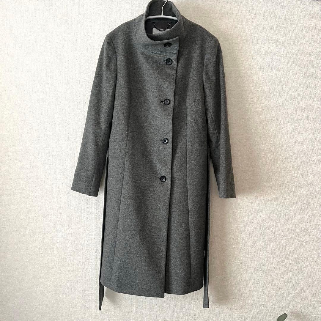 自由区　上質カシミヤ　スタンドカラーコート　グレー　38