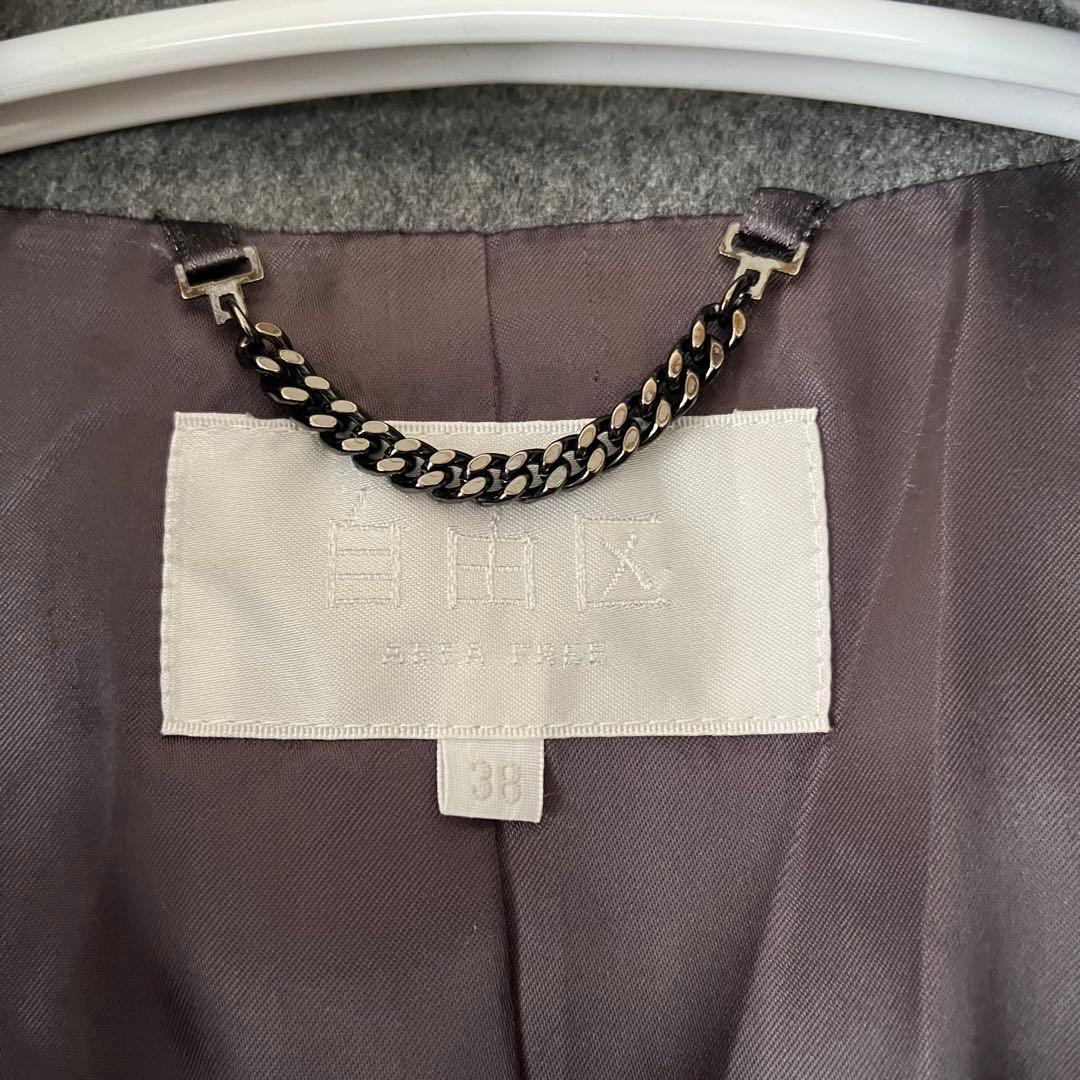 自由区　上質カシミヤ　スタンドカラーコート　グレー　38