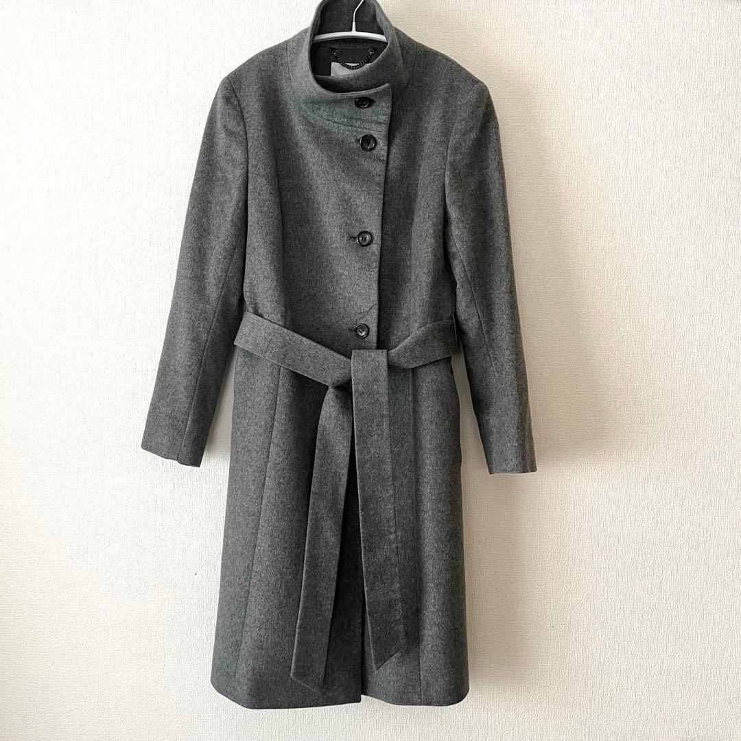自由区　上質カシミヤ　スタンドカラーコート　グレー　38