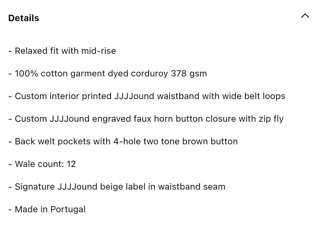 新品■JJJJound Corduroy Pant Relaxed 30