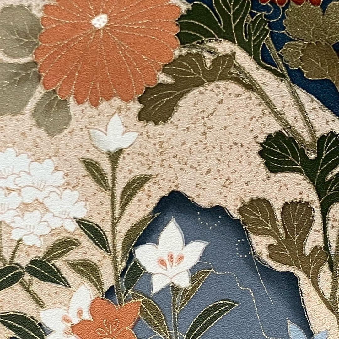 ［6479］色留袖 美品 鴛鴦花 駒刺繍 三つ紋 木瓜 正絹 着物 袷