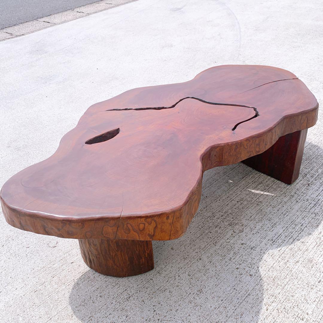 【稀少】昭和レトロ 木製 天然木 欅材 一枚板 脚付き座卓 センターテーブル