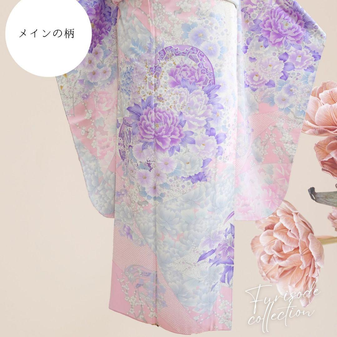 振袖フルセット　ベビーピンク　牡丹×椿　ニュアンスカラー　Sサイズ　成人式