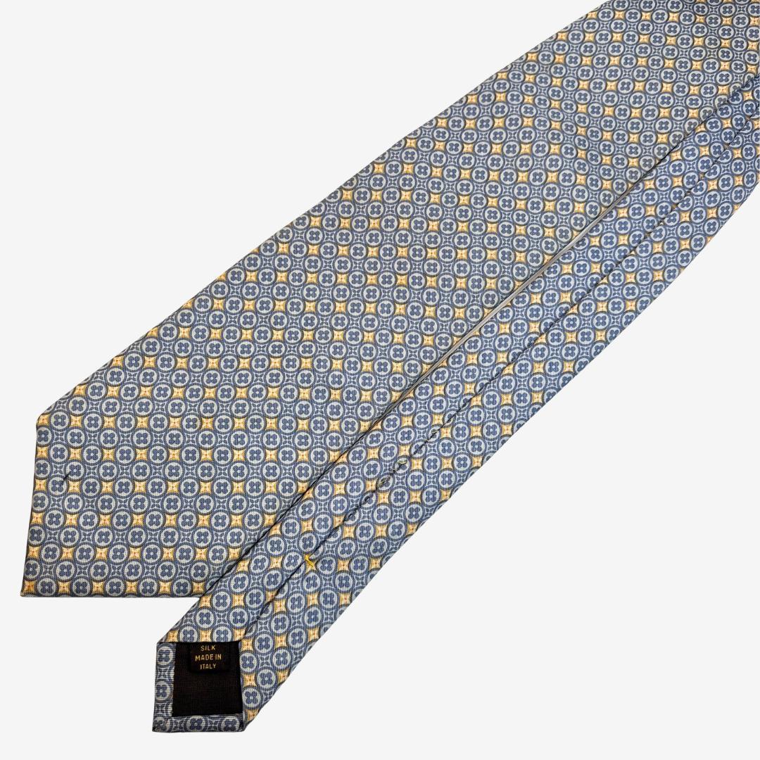 LOUIS VUITTON ネクタイ モノグラム 幾何学柄 ブルー×イエロー