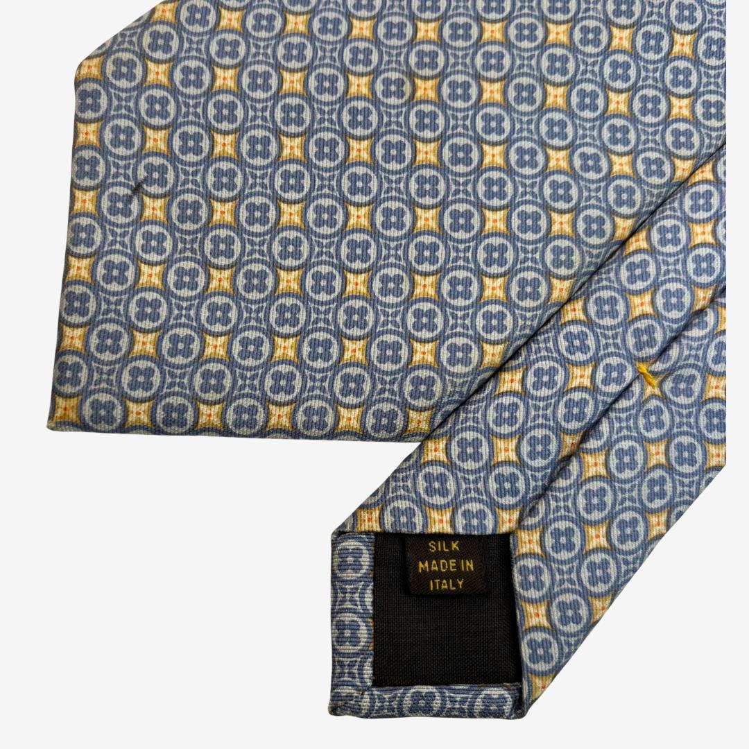 LOUIS VUITTON ネクタイ モノグラム 幾何学柄 ブルー×イエロー