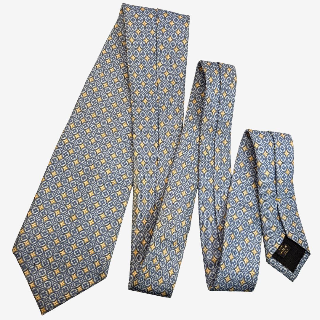 LOUIS VUITTON ネクタイ モノグラム 幾何学柄 ブルー×イエロー