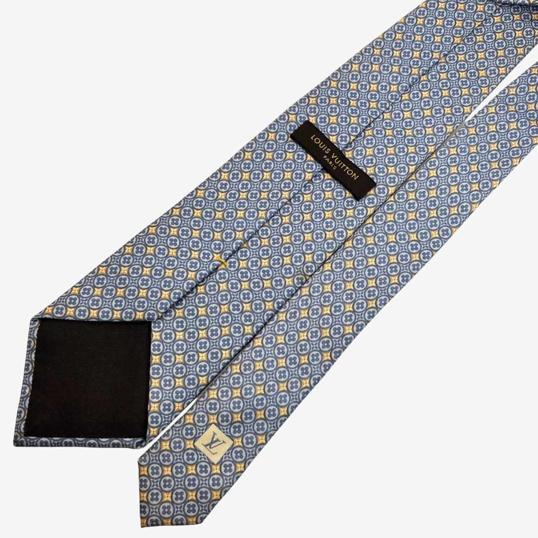 LOUIS VUITTON ネクタイ モノグラム 幾何学柄 ブルー×イエロー