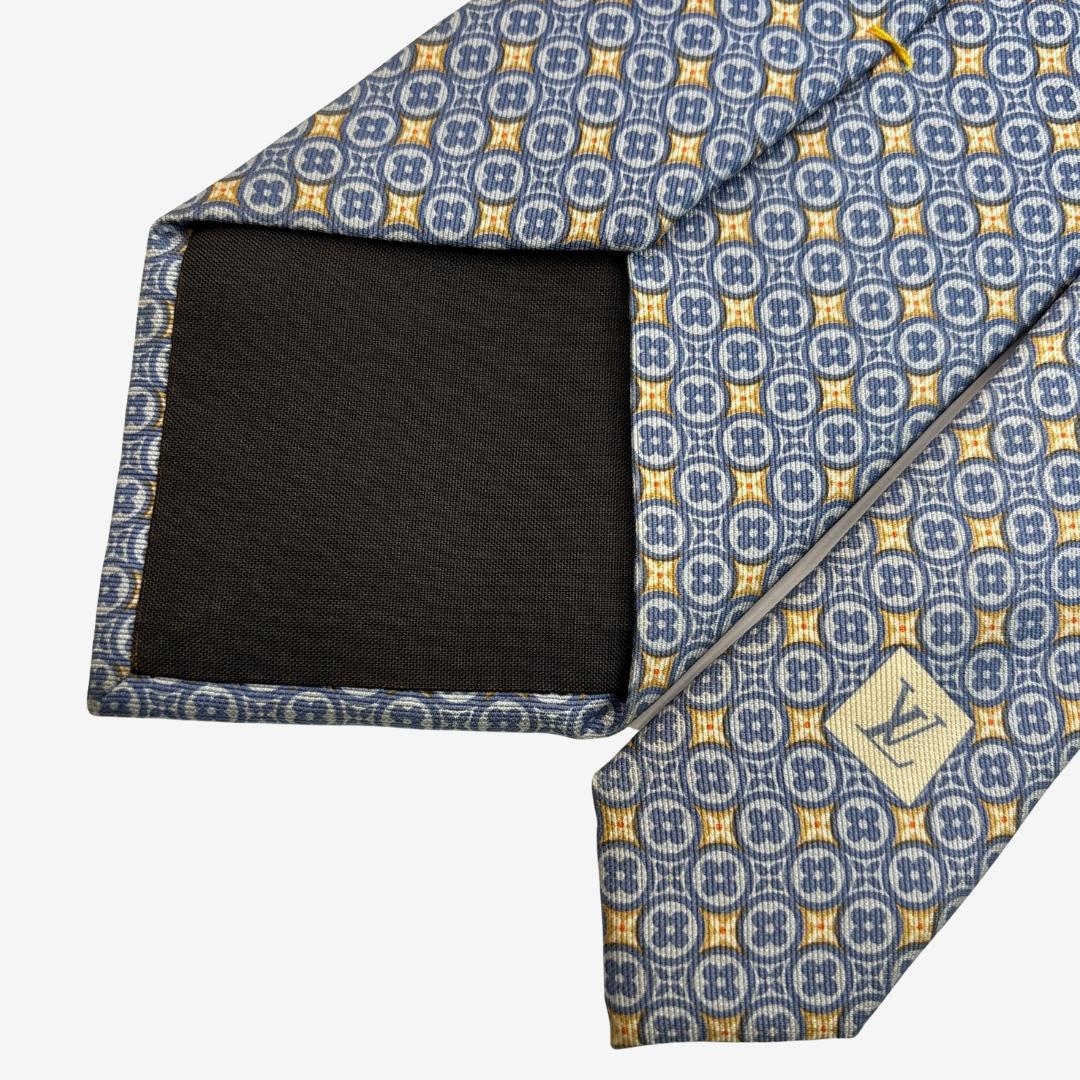LOUIS VUITTON ネクタイ モノグラム 幾何学柄 ブルー×イエロー