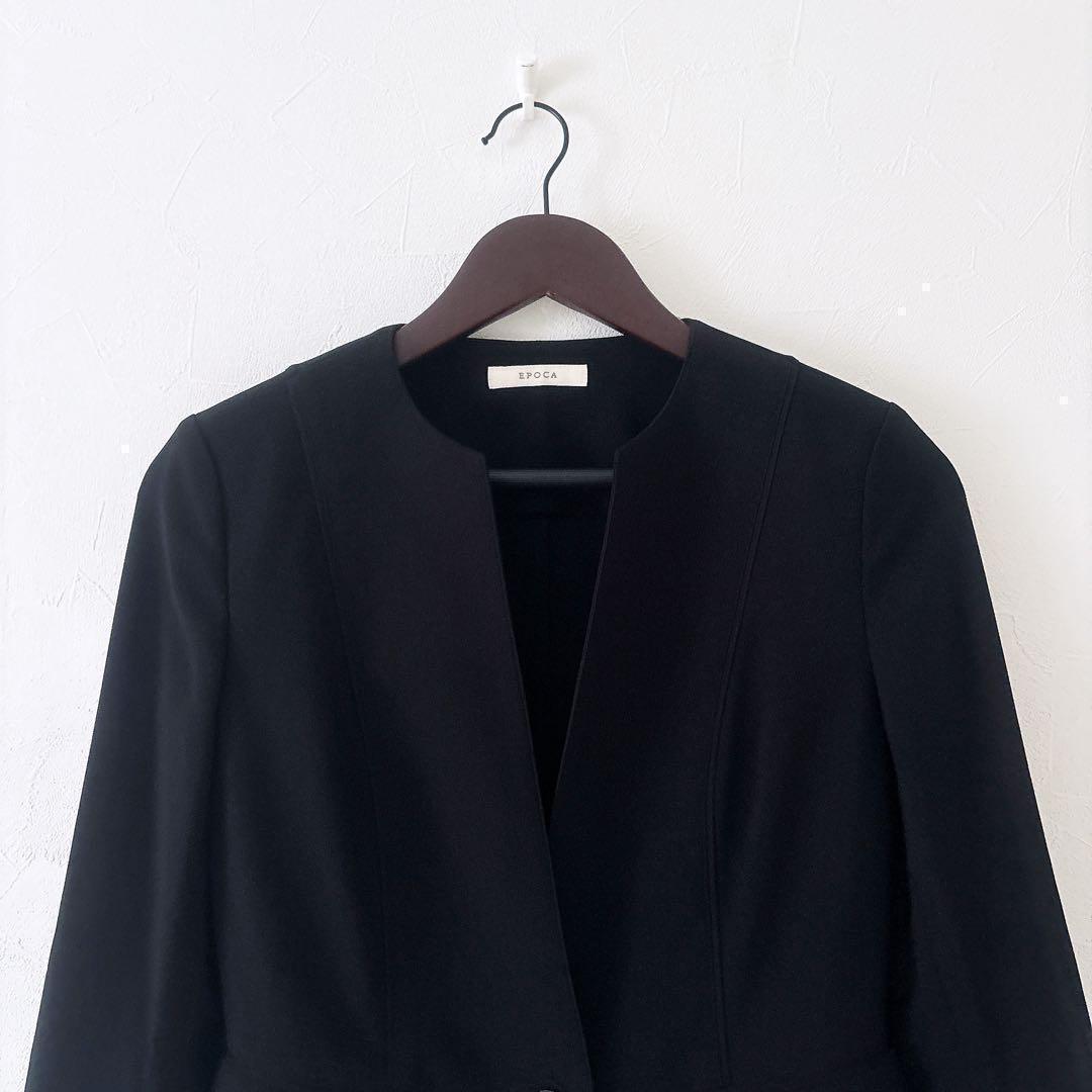 《専用》EPOCA ライトクロス ノーカラージャケット 黒 ロゴボタン 洗える