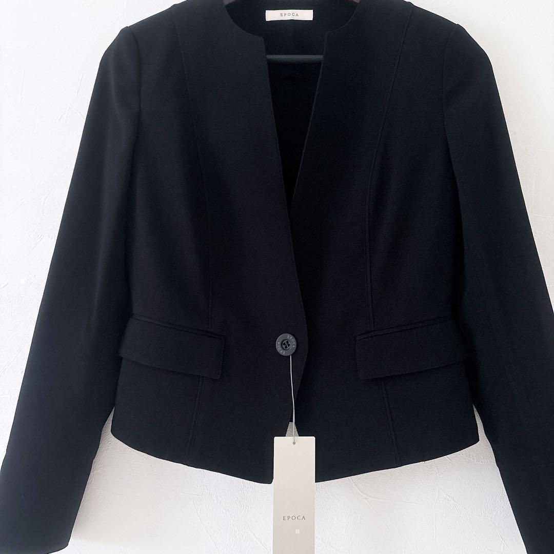 《専用》EPOCA ライトクロス ノーカラージャケット 黒 ロゴボタン 洗える