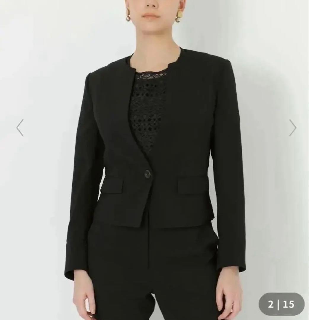 《専用》EPOCA ライトクロス ノーカラージャケット 黒 ロゴボタン 洗える