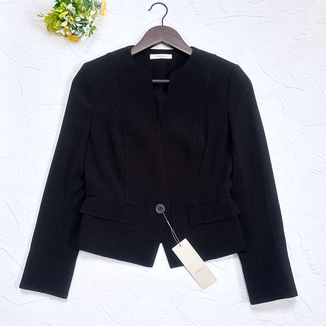 《専用》EPOCA ライトクロス ノーカラージャケット 黒 ロゴボタン 洗える