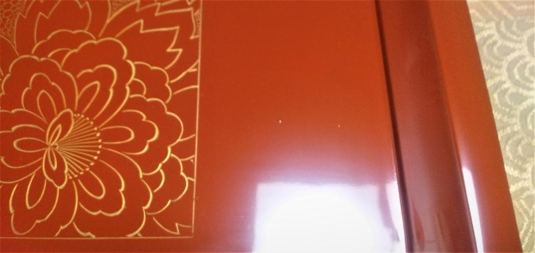 新品未使用 輪島塗　牡丹唐草　高級手彫沈金　本漆　天然木　長手盆　角盆 お盆