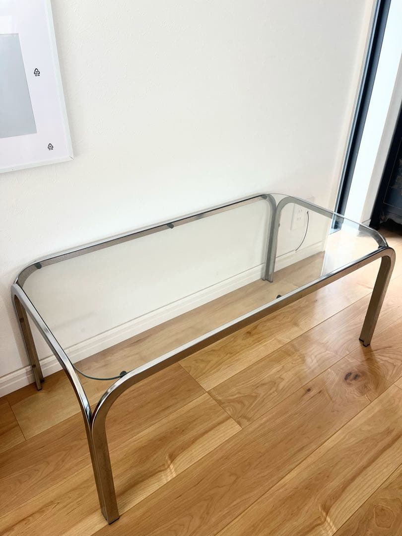 ミッドセンチュリー　ガラステーブル　古家具　ラウンドシルエット