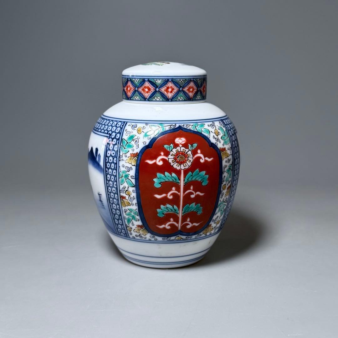 人間国宝　十四代　酒井田柿右衛門　茶壷 大 松竹梅地文　定価275,000円