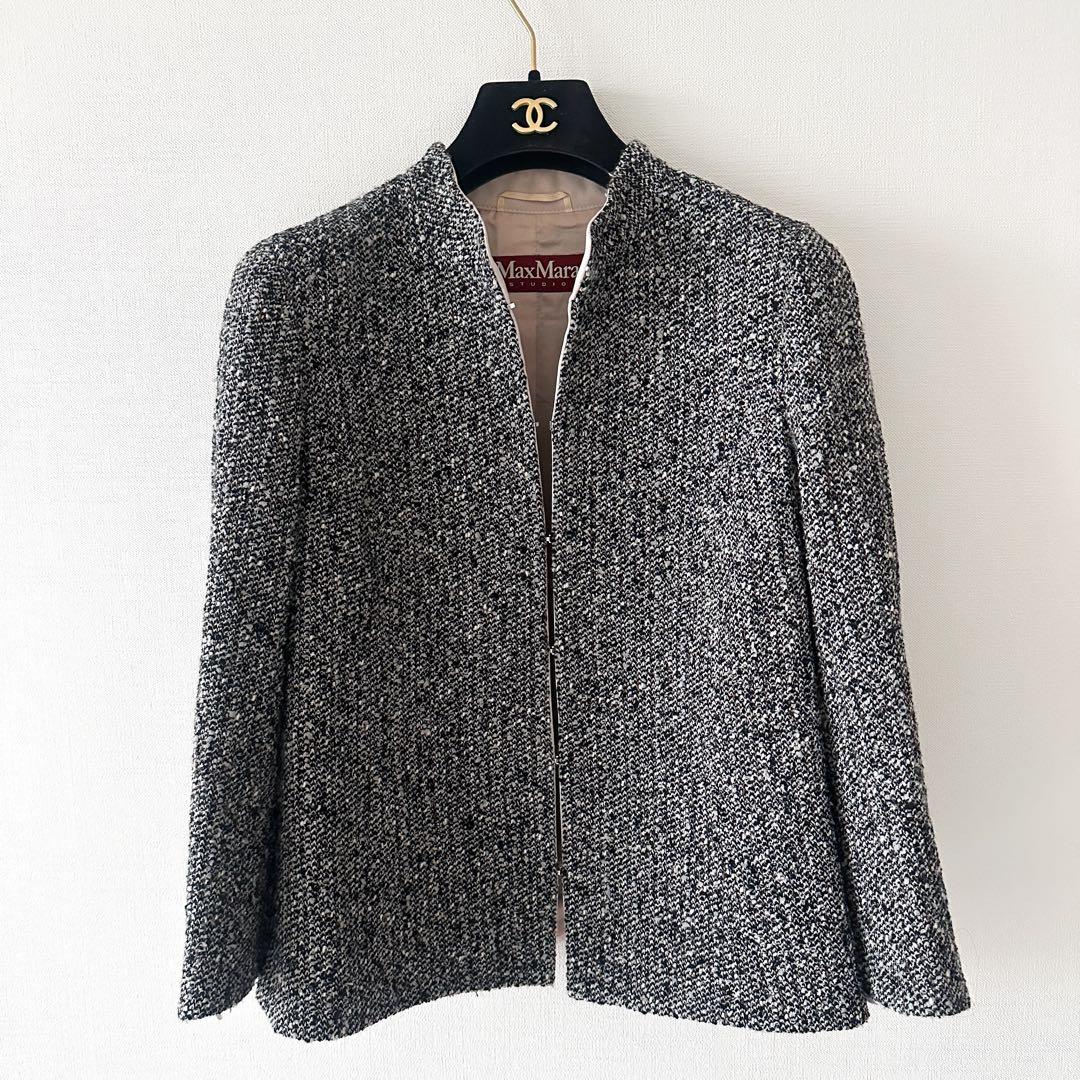 MaxMara studio マックスマーラ /ツイード ノーカラー ジャケット