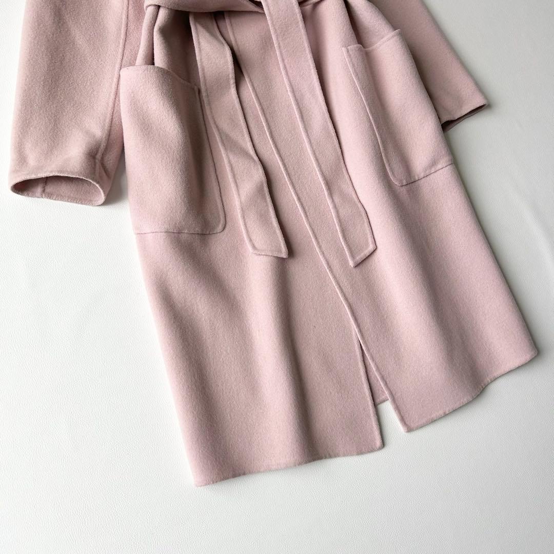 3072y美品 ユナイテッドアローズ ノーカラーロングリバーコート ピンク