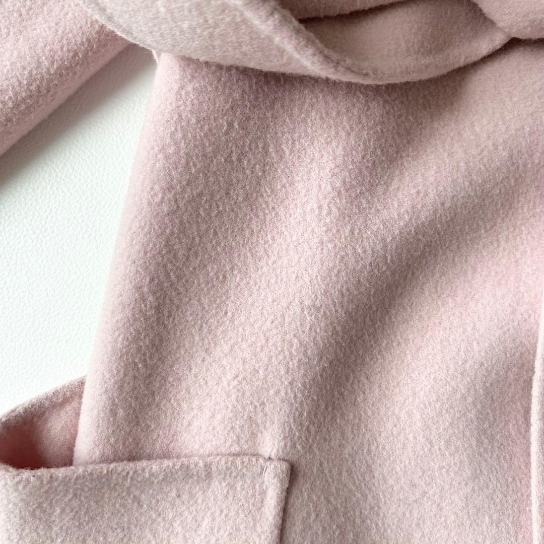 3072y美品 ユナイテッドアローズ ノーカラーロングリバーコート ピンク