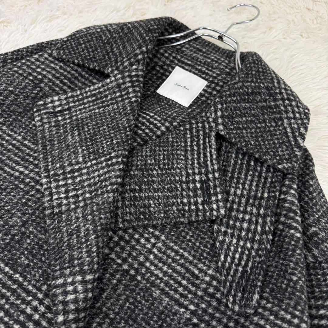 美品 24AW スピックアンドスパン Wスライバーチェックハーフコート 36