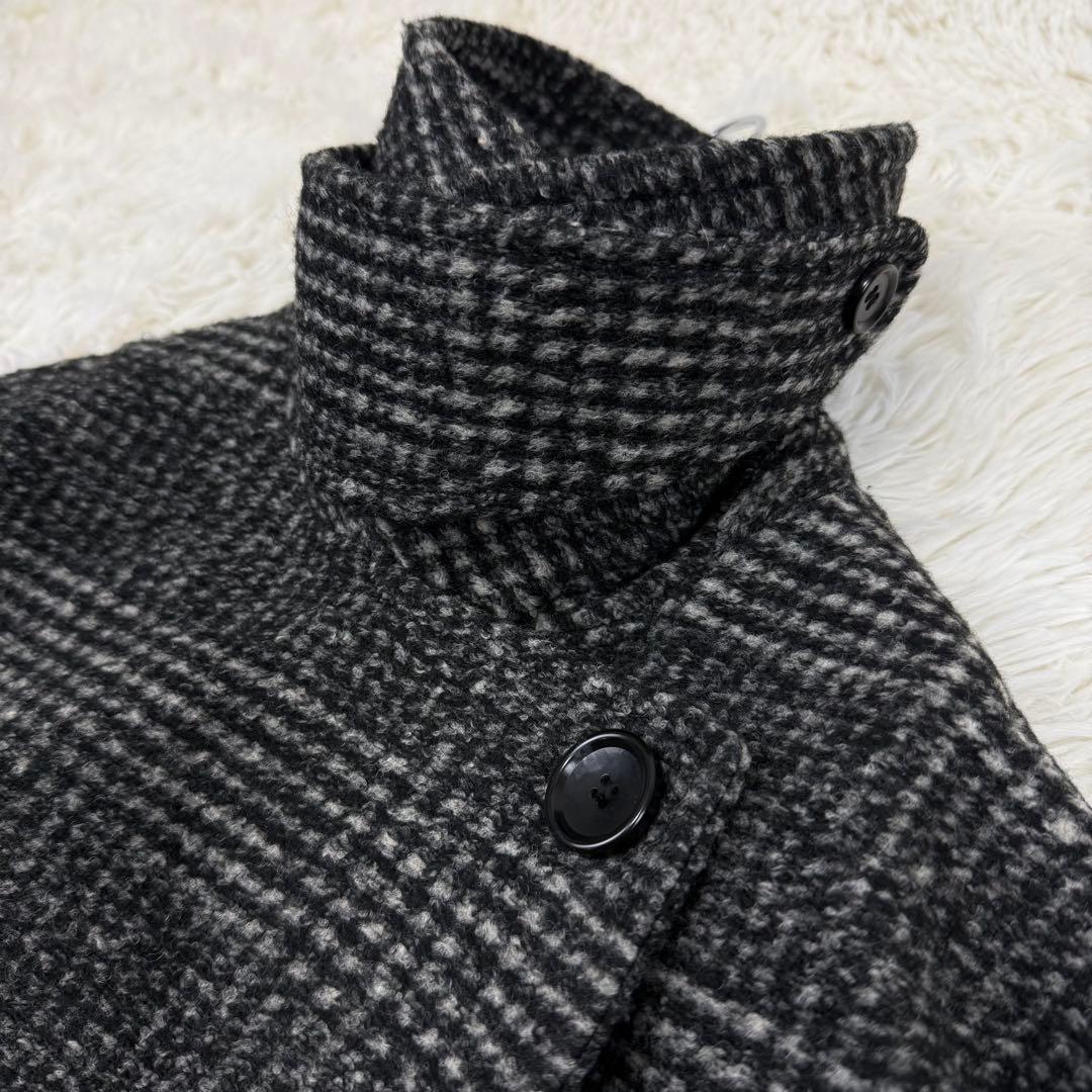 美品 24AW スピックアンドスパン Wスライバーチェックハーフコート 36