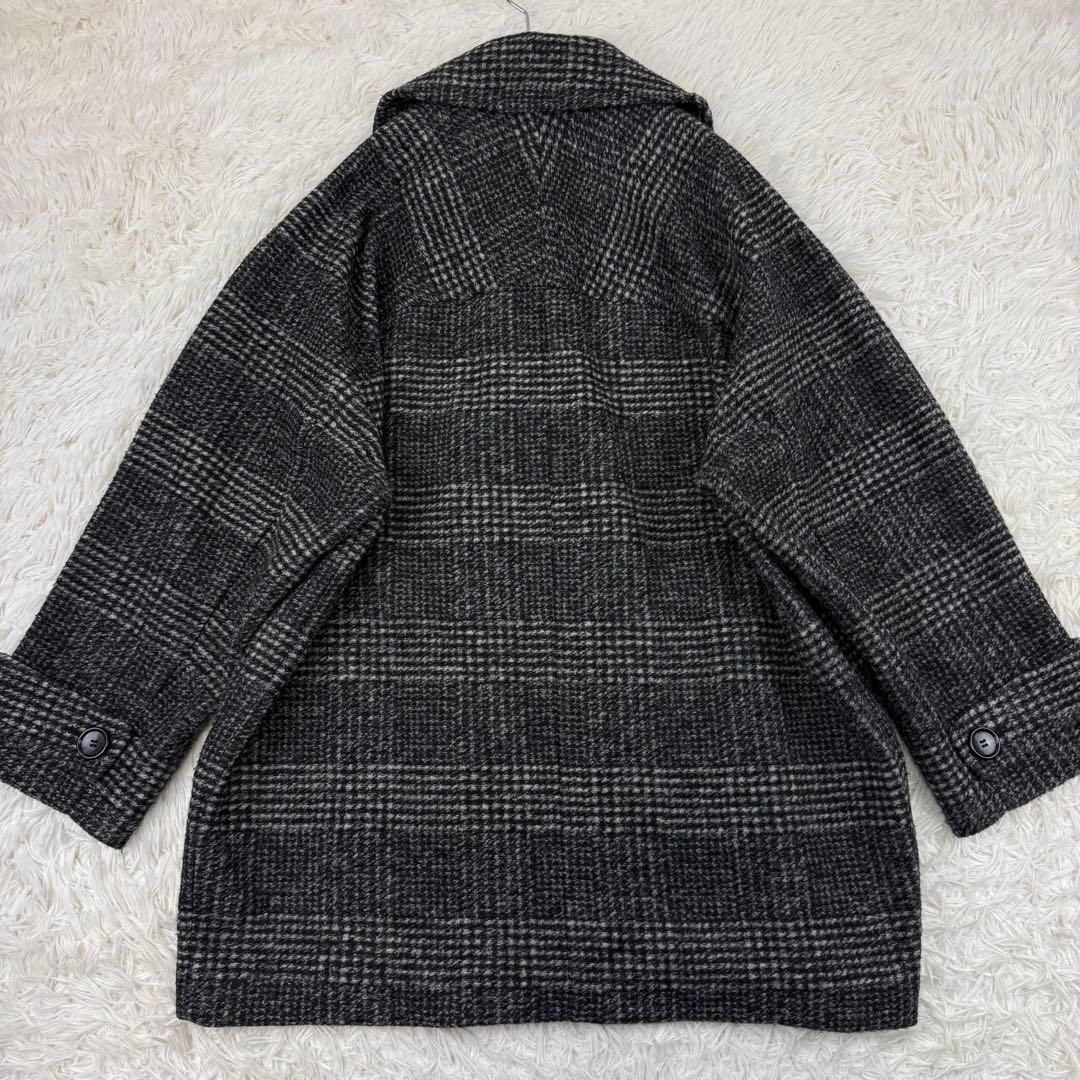 美品 24AW スピックアンドスパン Wスライバーチェックハーフコート 36
