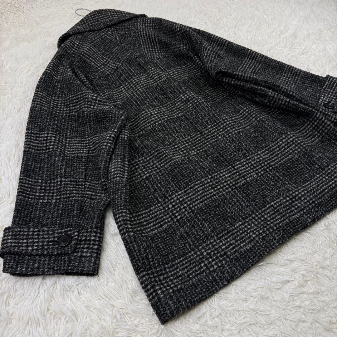 美品 24AW スピックアンドスパン Wスライバーチェックハーフコート 36