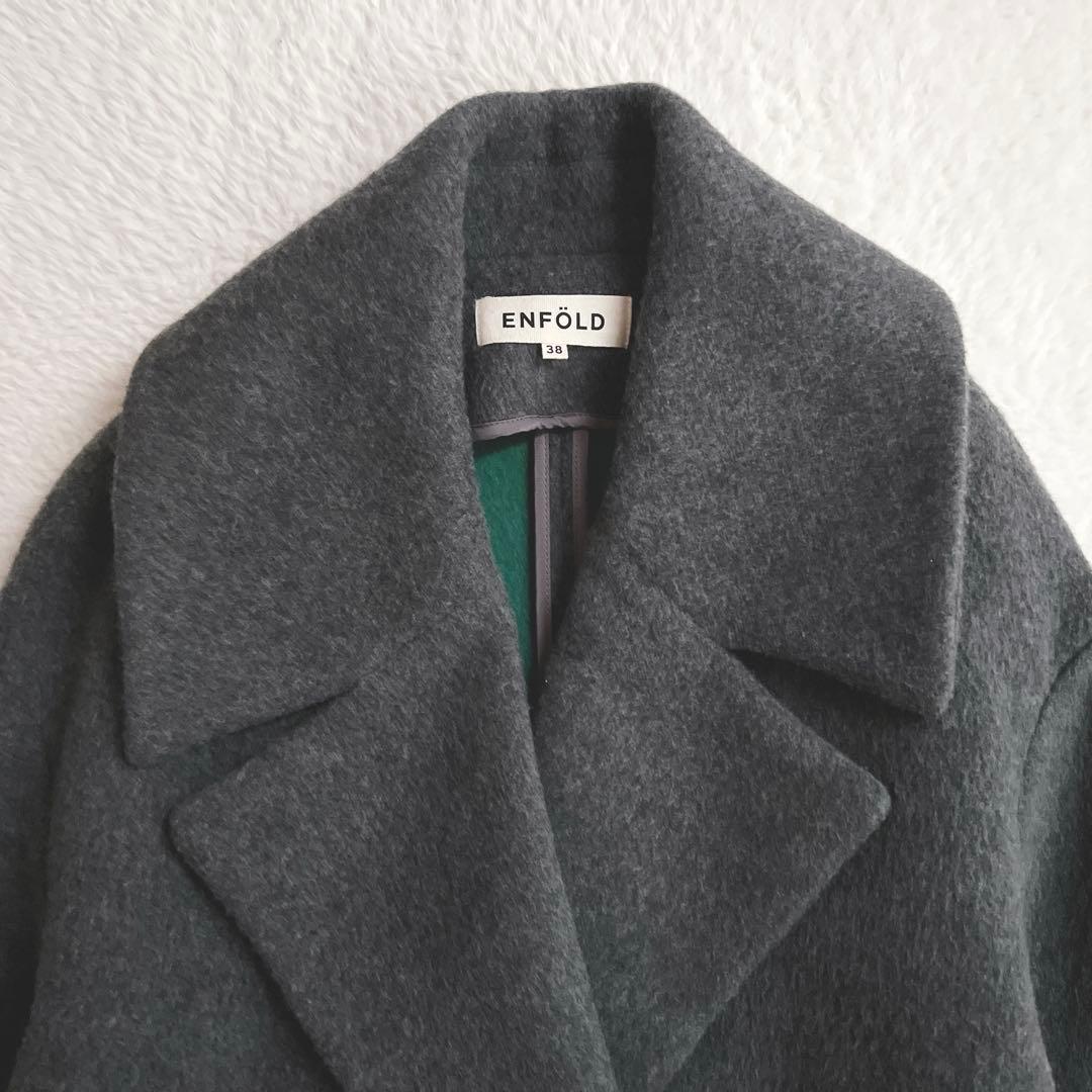美品✨エンフォルド ウール リバーコート チェスター コクーン グレー×グリーン