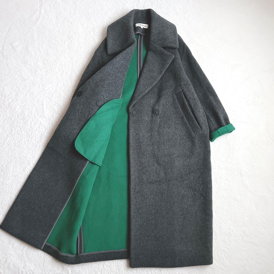美品✨エンフォルド ウール リバーコート チェスター コクーン グレー×グリーン