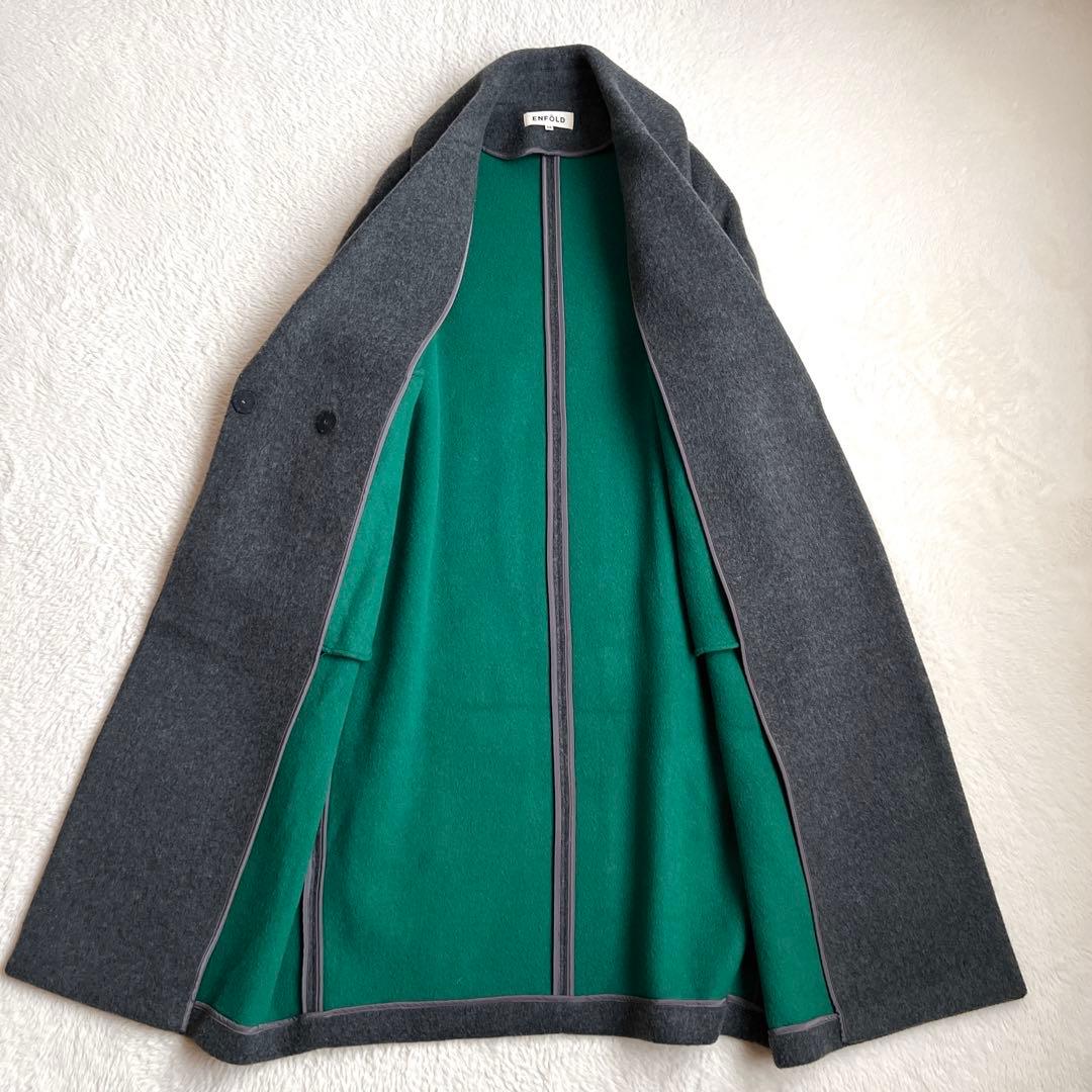 美品✨エンフォルド ウール リバーコート チェスター コクーン グレー×グリーン