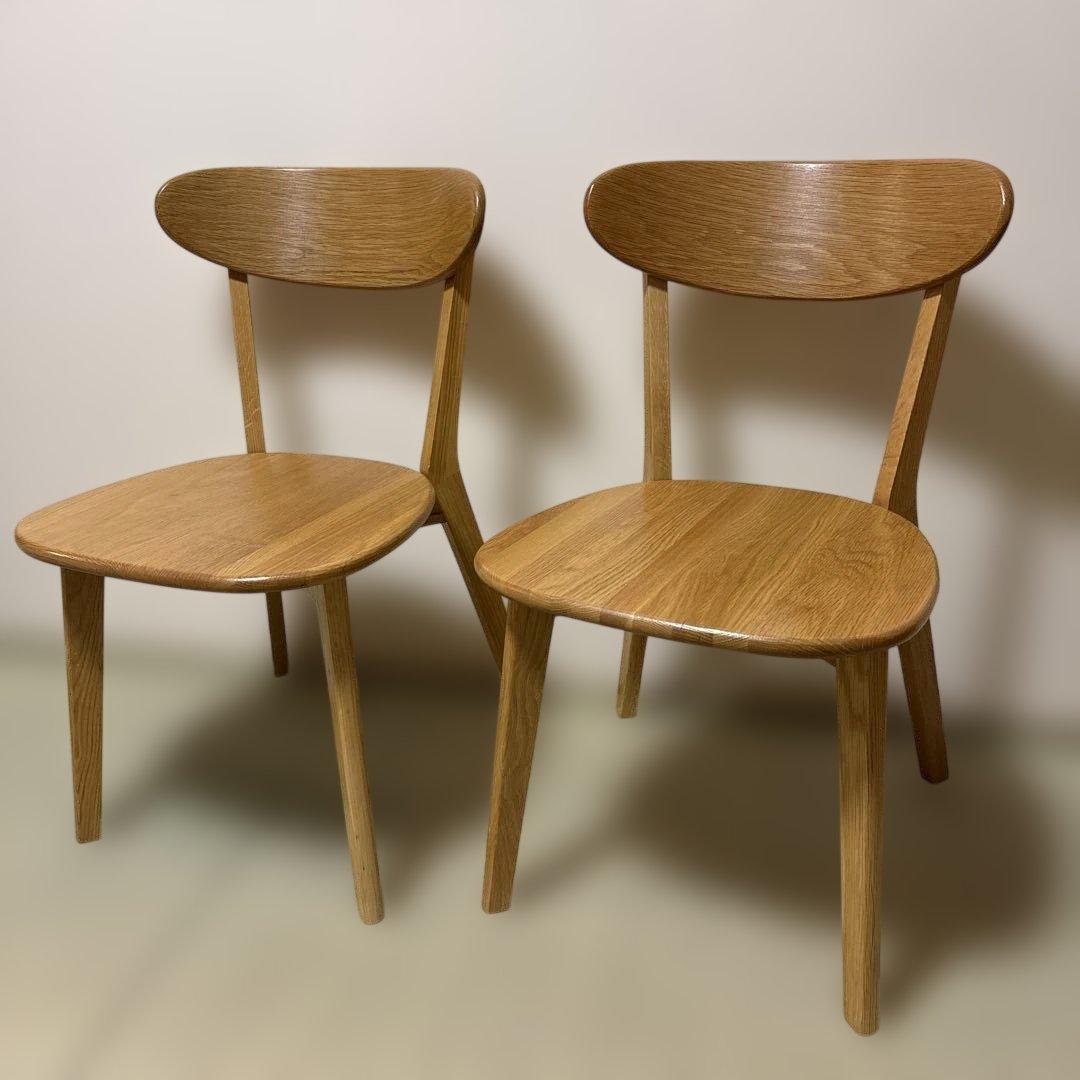 オーク無垢天然木リバー ダイニングチェア 2脚セット