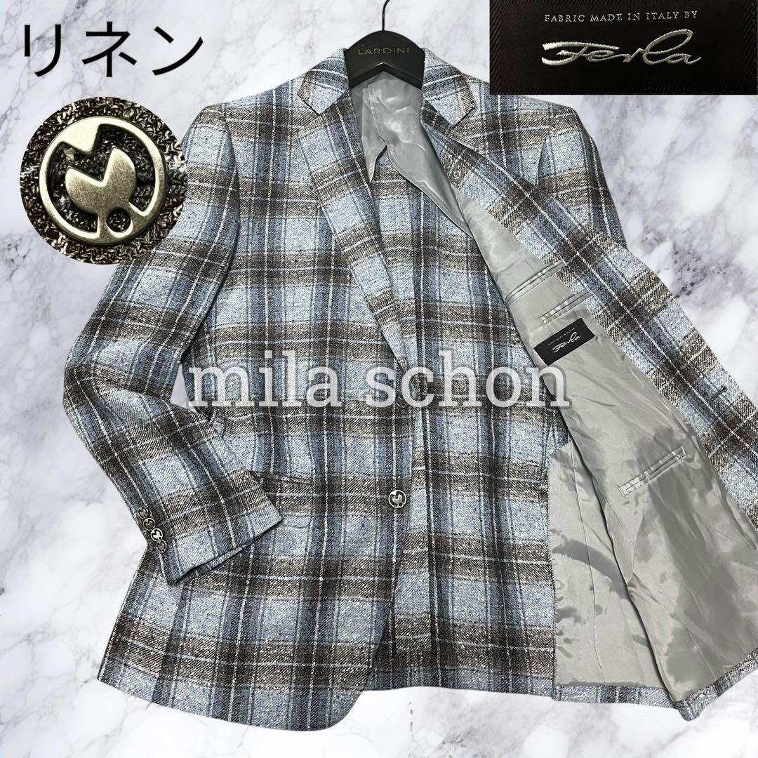 ミラショーン Ferla テーラードジャケット リネン チェック ツイード L