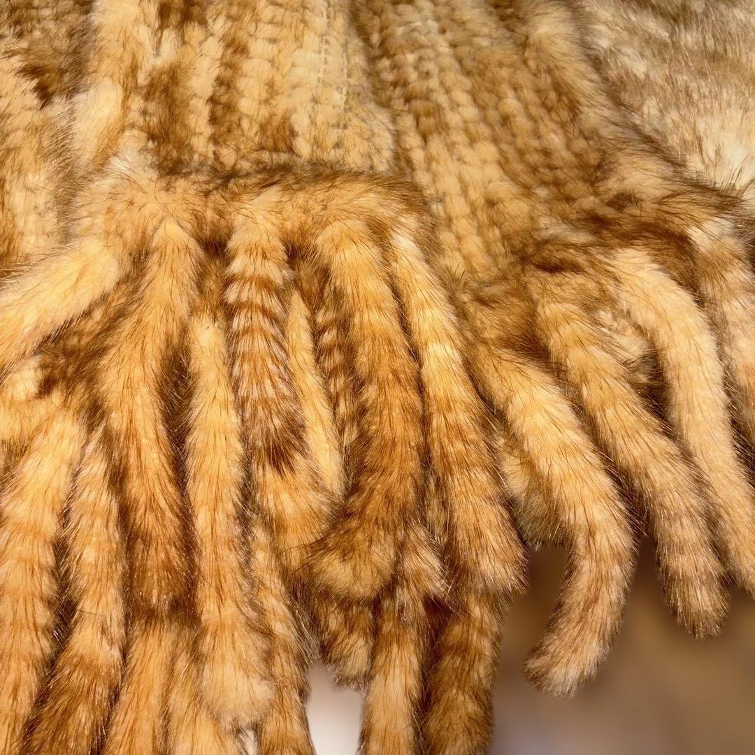 ミンクストール　マフラー　ショール　リアルファー　フリンジ付き　ミンクヤーン