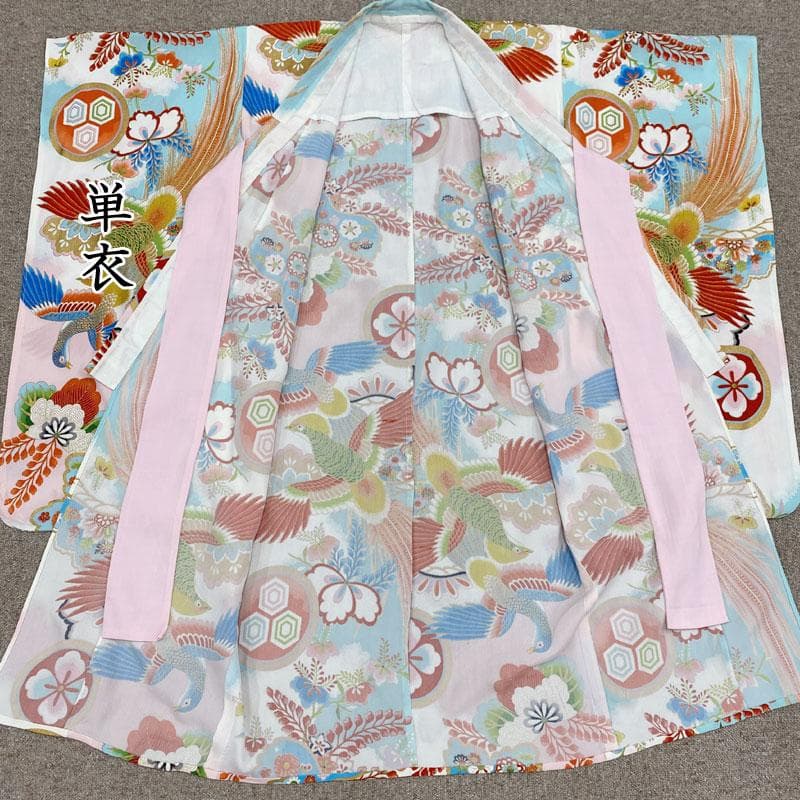 ◎504ag33◎七五三 七歳 女児 単衣 セミアンティーク 着物&丸帯◎美品