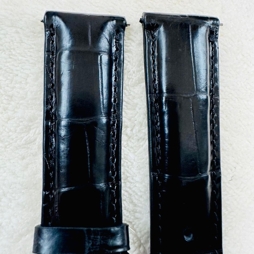 7004#21mm-18mmブラック★本物クロコダイルレザーベルト★スイス製