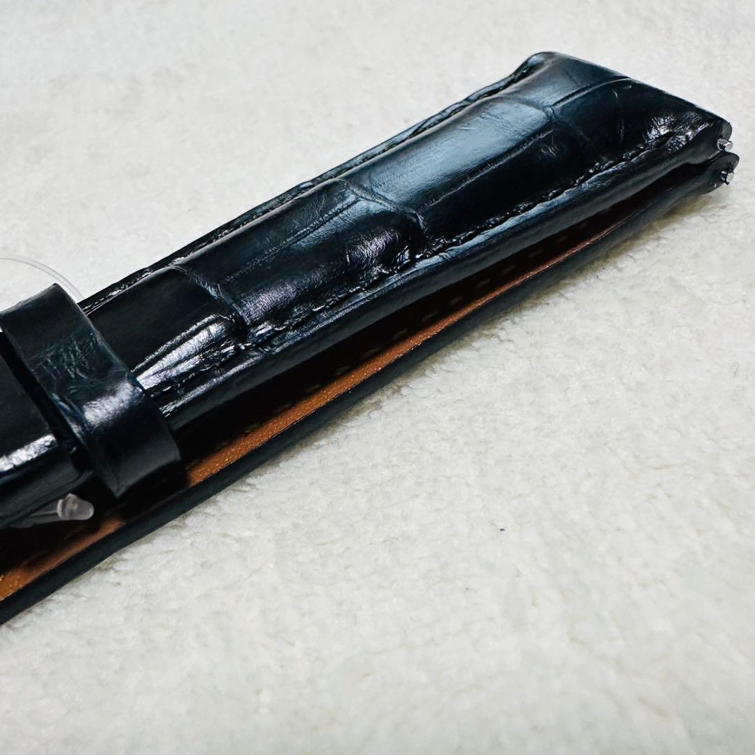 7004#21mm-18mmブラック★本物クロコダイルレザーベルト★スイス製