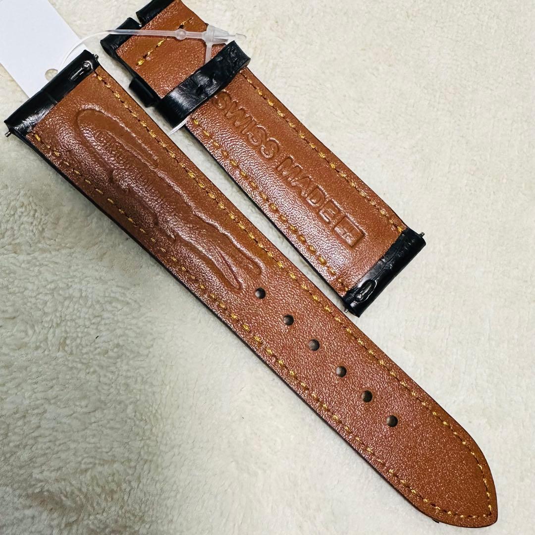 7004#21mm-18mmブラック★本物クロコダイルレザーベルト★スイス製