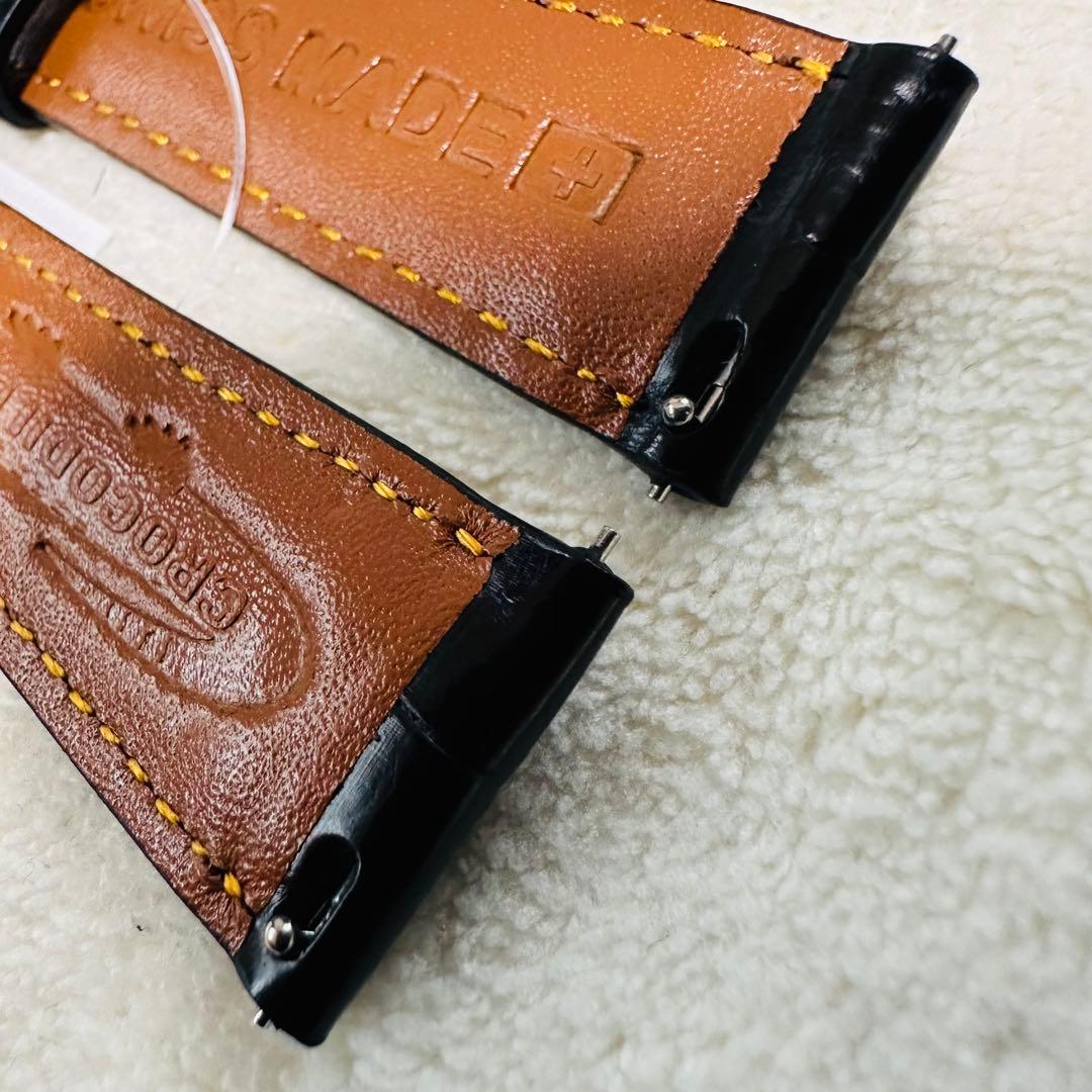 7004#21mm-18mmブラック★本物クロコダイルレザーベルト★スイス製