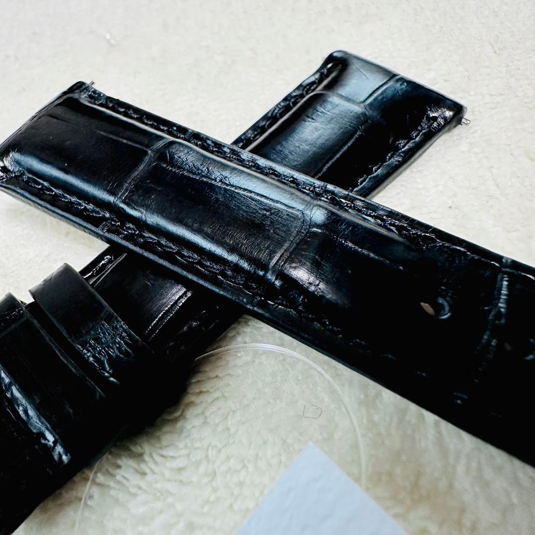 7004#21mm-18mmブラック★本物クロコダイルレザーベルト★スイス製