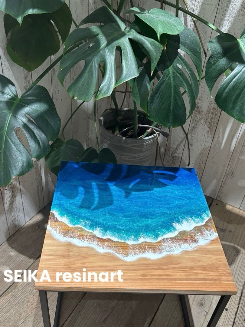 レジンテーブル　レジンアート　サイドテーブル　テーブル　海レジン　40×40