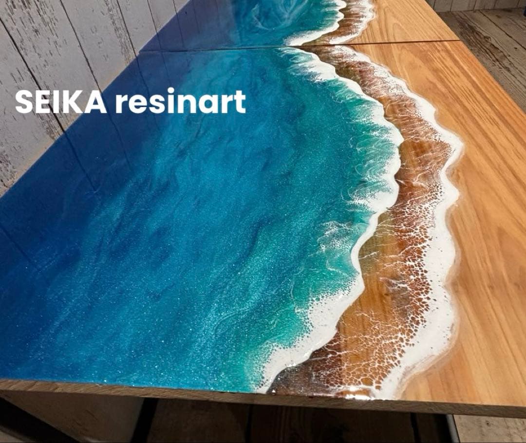 レジンテーブル　レジンアート　サイドテーブル　テーブル　海レジン　40×40
