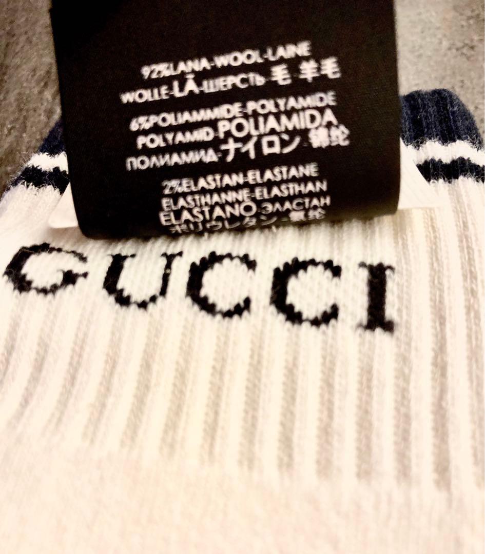 【新品未使用】GUCCI グッチ　ラインロゴソックス 靴下　ボーダー　L