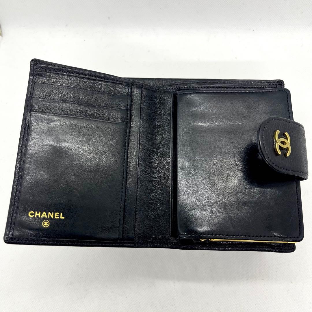 極美品✨シャネル ビコローレ ココマーク Wホック がま口 キャビアスキン